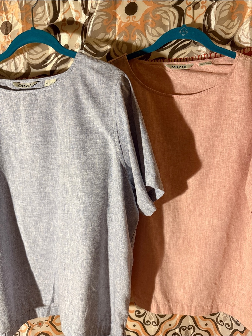 Tops - Orvis 100% linen - PAIR - Blue and Pink - Size XL